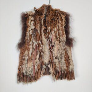 Linda Richards Luxury Women's Vest Size M Brown Fur Leather Details Vintage Soft